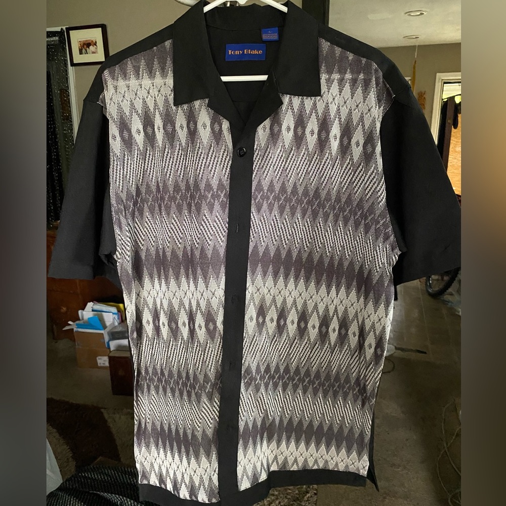 TONY BLAKE Men’s Casual Short sleeve button up shirt, black, size L